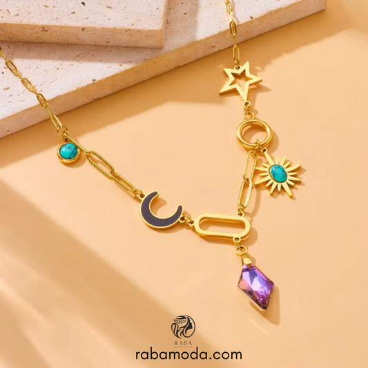 Cadena de luna negra IA baño oro 18K