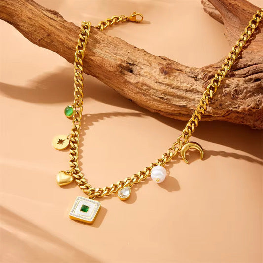 Cadena cuadro concha nacar AI 18k