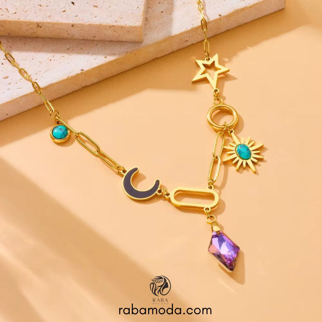 Cadena de luna negra IA baño oro 18K